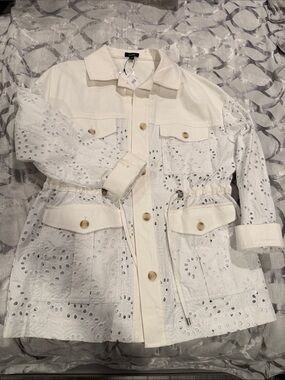 Express White Eyelet Drawstring Utility Jacket